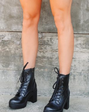 Riana Black Lace-Up Platform Boots
