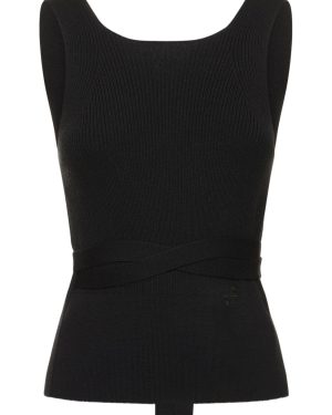 Ribbed Knit Sleeveless Wrap Top W/ Laces