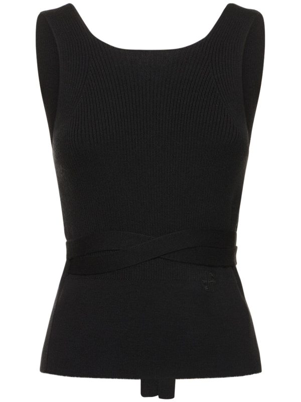 Ribbed Knit Sleeveless Wrap Top W/ Laces