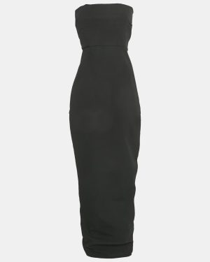 Rick Owens Black Textured Cotton Blend Off-Shoulder Maxi Dress L