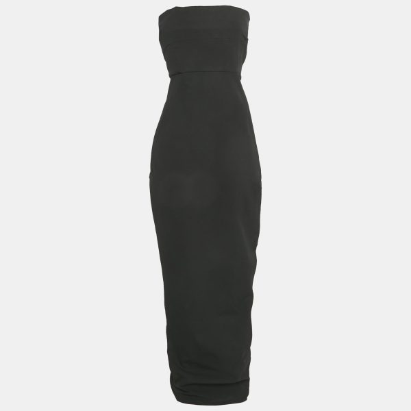 Rick Owens Black Textured Cotton Blend Off-Shoulder Maxi Dress L