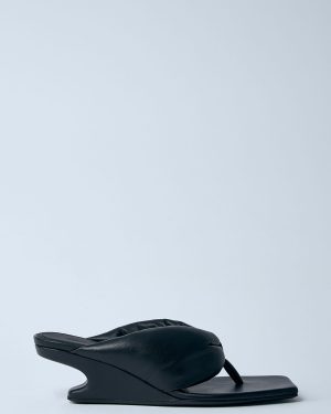 Rick Owens Leather Thong Wedge Sandals - Woman Sandals Black Eu - 36