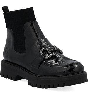 Rieker 47573-00 Black patent Womens ankle boots in a Plain Man-made in Size 41