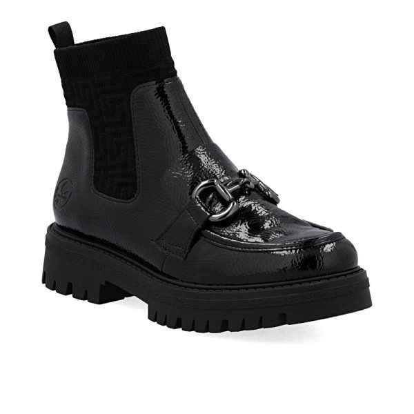 Rieker 47573-00 Black patent Womens ankle boots in a Plain Man-made in Size 41