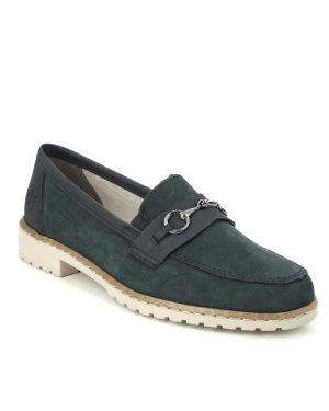 Rieker 51860-14 Navy Nubuck Womens loafers in a Plain Leather and Man-made in Size 40