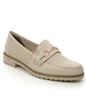 Rieker 51865-60 Beige nubuck Womens loafers in a Plain Leather and Man-made in Size 41