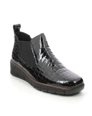 Rieker 53794-01 Black croc Womens Chelsea Boots in a Plain Leather in Size 41