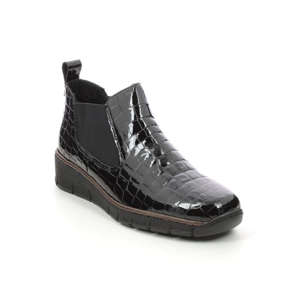 Rieker 53794-01 Black croc Womens Chelsea Boots in a Plain Leather in Size 41