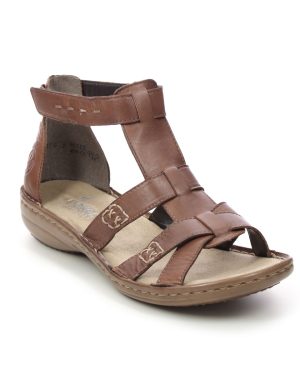 Rieker 60860-24 Tan Leather Womens Gladiator Sandals in a Plain Leather in Size 42
