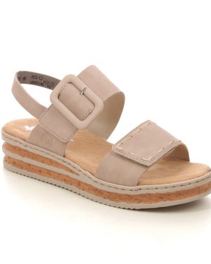 Rieker 62950-62 Nude Womens Wedge Sandals in a Plain Man-made in Size 40
