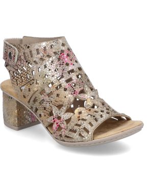 Rieker 64780-90 Beige Floral Womens Heeled Sandals in a Plain Synthetic in Size 41