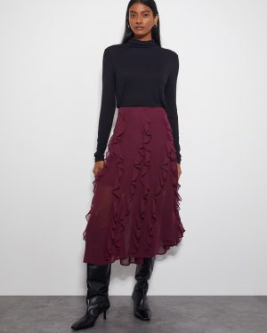 Riley Ruffle Midi Skirt Red