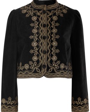 Rixo Denver Embroidered Velvet Jacket - Black - 8 (UK8 / S)