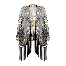 Roaring 20s 1920s Cocktail Dress Cape Wrap Shawls The Great Gatsby Wedding Guest Sequins Tassel Fringe Women's Halloween Carnival Masquerade Wedding Wedding Gu