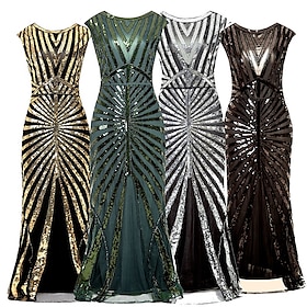 Roaring 20s 1920s Cocktail Dress Flapper Dress Dress Party Costume The Great Gatsby Sequin V Neck Women's Christmas Halloween New Year Wedding Party Wedding Gu