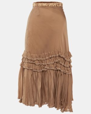 Roberto Cavalli Beige Silk Ruffled Layered Midi Skirt XS