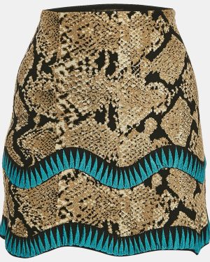 Roberto Cavalli Beige Snakeskin Pattern Stretch Knit Scallop Mini Skirt S