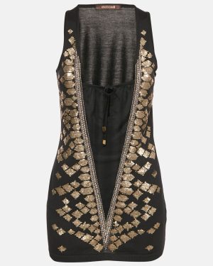 Roberto Cavalli Black Embellished Silk Knit Tank Top M