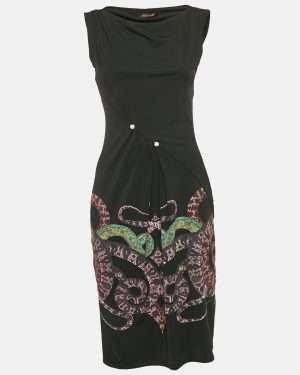 Roberto Cavalli Black Snake Print Jersey Bodycon Dress M