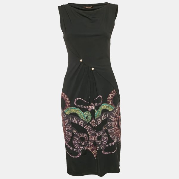 Roberto Cavalli Black Snake Print Jersey Bodycon Dress M