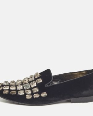 Roberto Cavalli Black Velvet Embellished Slip On Loafers Size 40
