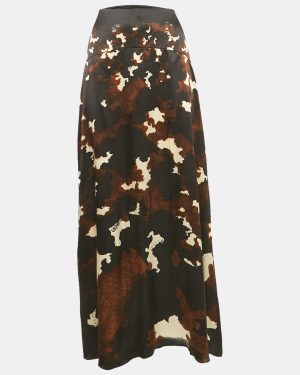 Roberto Cavalli Black/Brown Printed Satin Silk Maxi Skirt L