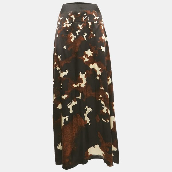 Roberto Cavalli Black/Brown Printed Satin Silk Maxi Skirt L