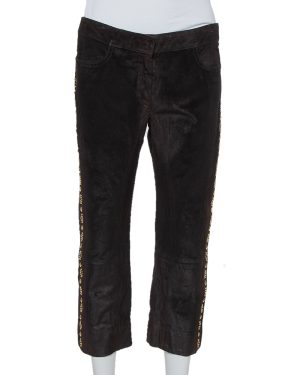 Roberto Cavalli Brown Leather Vintage Cropped Trousers M