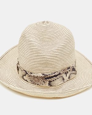 Roberto Cavalli Cream Straw Fedora Hat