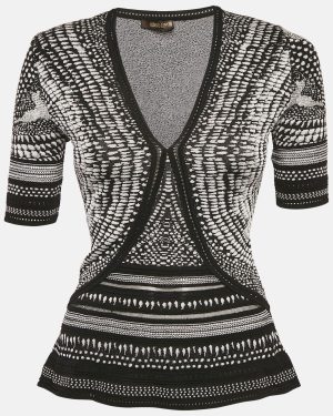 Roberto Cavalli Monochrome Patterned Jacquard Stretch Knit Top S
