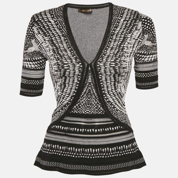 Roberto Cavalli Monochrome Patterned Jacquard Stretch Knit Top S