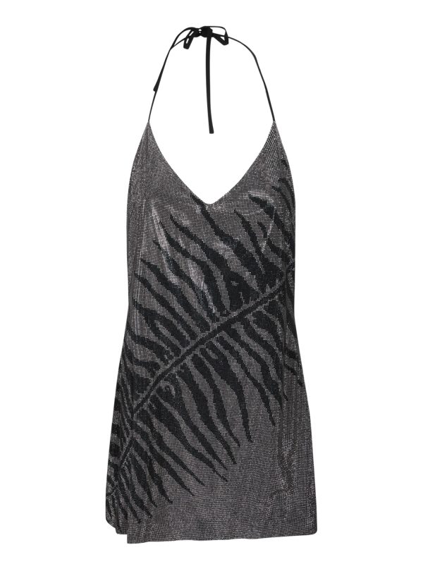 Roberto Cavalli Silver Black Halter Style Mini Dress