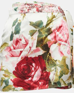 Roberto Cavalli White Floral Print Satin Mini Wrap Skirt M