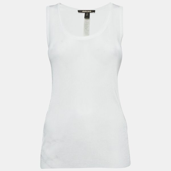 Roberto Cavalli White Jersey Lace Trimmed Tank Top M