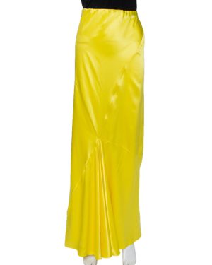 Roberto Cavalli Yellow Silk Satin Flared Maxi Skirt L