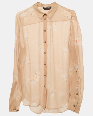 Rochas Beige Ballerina Print Silk Sheer Shirt L