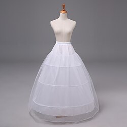 Rococo Victorian Floor Length Petticoat Hoop Skirt Tutu Tulle Skirt Bridal 3 Hoops Half Slip Solid Color A-Line Women's Halloween Masquerade Wedding Party Carnival of Venice Adults Skirt
