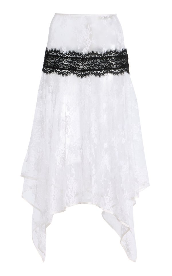 Rodarte - Asymmetric Cotton-Blend Lace Midi Skirt - White - US 2 - Moda Operandi