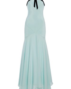 Rodarte - Bow-Detailed Silk Crepe and Georgette Halter Dress - Blue - US 0 - Moda Operandi
