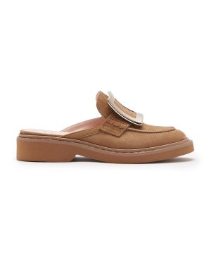 Roger Vivier - Viv Rangers Buckle-Detailed Suede Mule Loafers - Tan - IT 39.5 - Moda Operandi