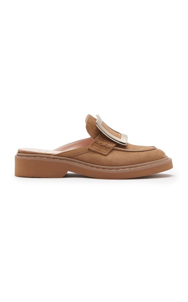 Roger Vivier - Viv Rangers Buckle-Detailed Suede Mule Loafers - Tan - IT 39.5 - Moda Operandi