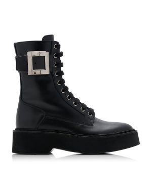 Roger Vivier - Viv Rangers Buckle-Embellished Lace-Up Leather Boots - Black - IT 39 - Moda Operandi