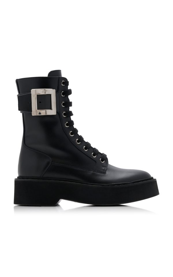 Roger Vivier - Viv Rangers Buckle-Embellished Lace-Up Leather Boots - Black - IT 39 - Moda Operandi