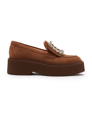 Roger Vivier - Viv Rangers Buckle-Embellished Suede Platform Loafers - Brown - IT 39 - Moda Operandi