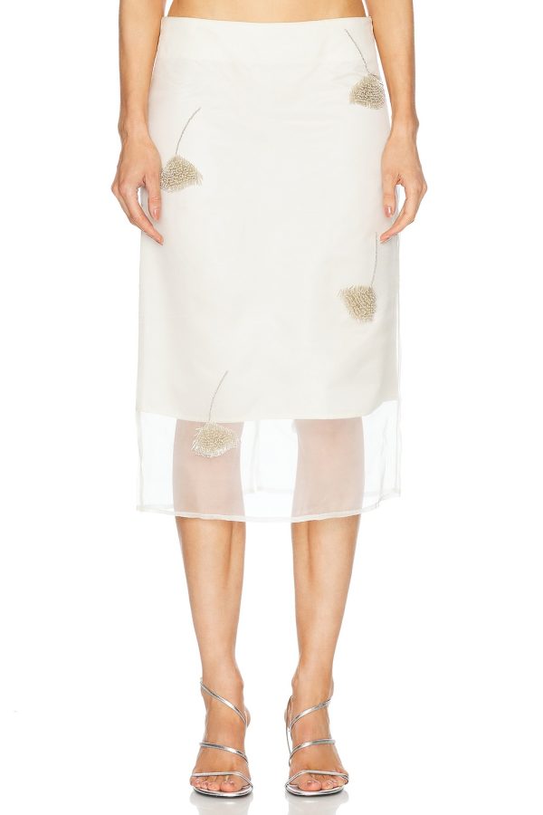 Rohe Embellished Tulip Organza Skirt in Off White - White. Size 42 (also in ).
