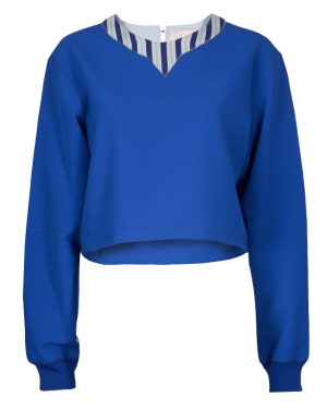 Roksanda Ilincic Blue Oversized Long Sleeve Crop Top M