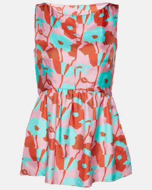 Roksanda Ilincic Red Floral printed Silk Sleeveless Peplum Top S