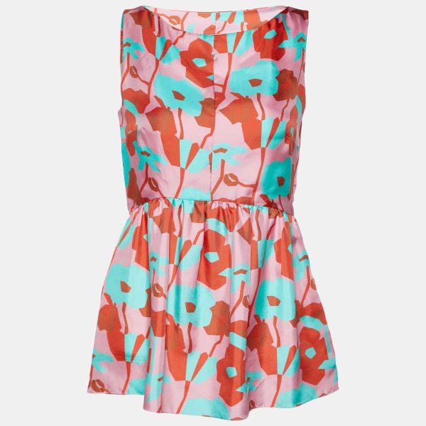 Roksanda Ilincic Red Floral printed Silk Sleeveless Peplum Top S