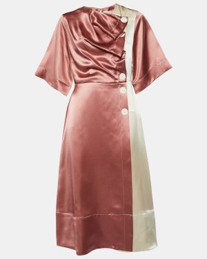 Roksanda Pink Colorblock Silk Satin Wrap Dress L