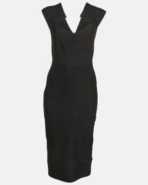Roland Mouret Black Textured Knit Bodycon Dress M